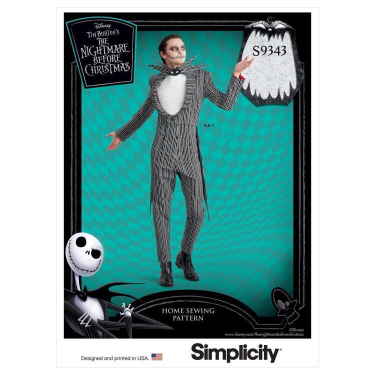 Simplicity Sewing Pattern S9343 Men's Jack Skellington Nightmare Before Christmas Costume & Knit Face Mask