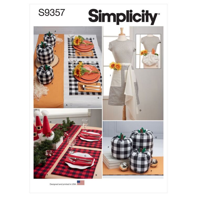 Simplicity Sewing Pattern S9357 Table Décor, Decorations, Tea Towel & Apron