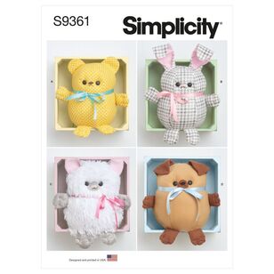Simplicity Sewing Pattern S9361 Plush Bear, Bunny, Kitten & Puppy One Size