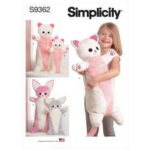 Simplicity Sewing Pattern S9362 Animal Plush Body Pillows One Size