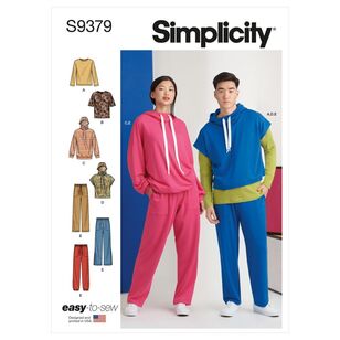 Simplicity Sewing Pattern S9379 Unisex Oversized Knit Hoodies, Pants & Tees X Small - XX Large