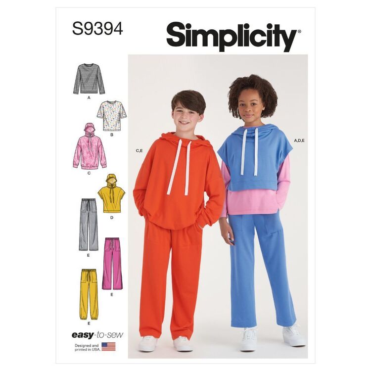 Simplicity Sewing Pattern S9394 Boys' & Girls' Oversized Knit Hoodies, Pants & Tops X Small - X Large