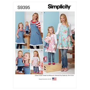 Simplicity Sewing Pattern S9395 Aprons for Misses, Children & 18'' Doll Small - Large / Small - Large