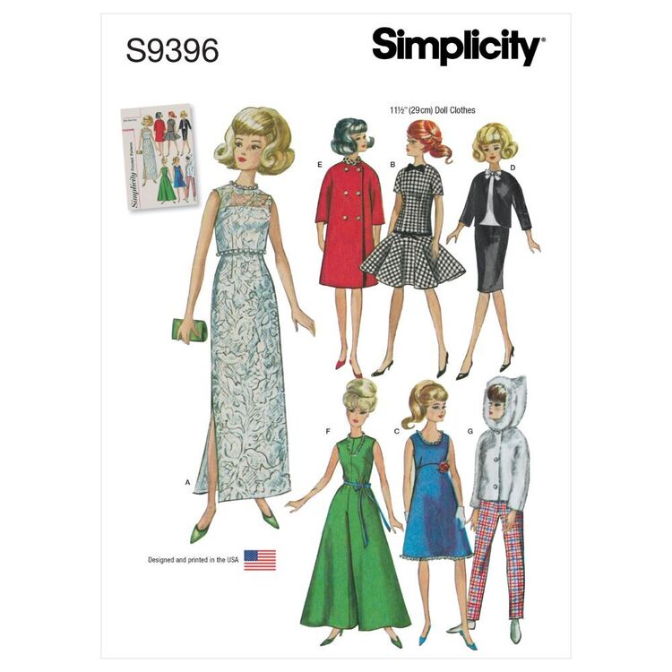 Simplicity Sewing Pattern S9396 Vintage Doll Clothes for 11.5" Doll