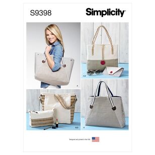 Simplicity Sewing Pattern S9398 Assorted Tote Bag, Purse & Clutch One Size