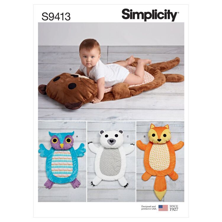 Simplicity Sewing Pattern S9413 Baby Tummy Time Animal Mats One Size