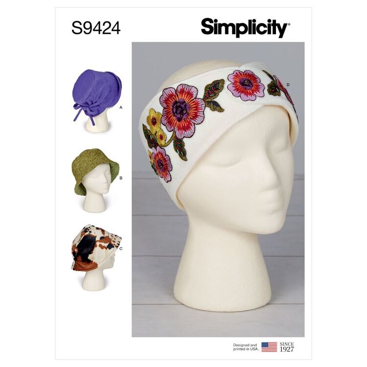 Simplicity Sewing Pattern S9424 Misses' Hats & Headband in Three Sizes