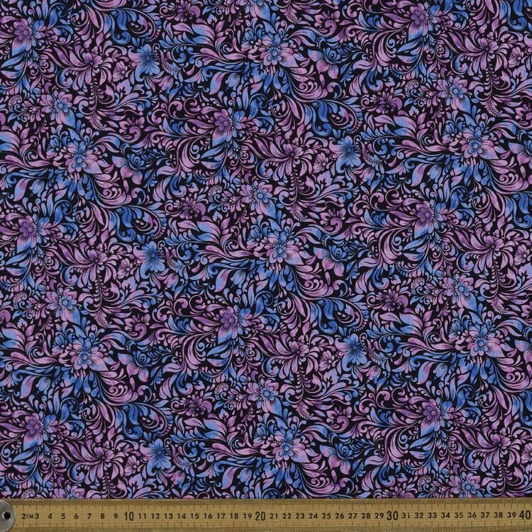 Sunrise Garden Scrolly Flower Printed 112 cm Cotton Fabric Blue 112 cm