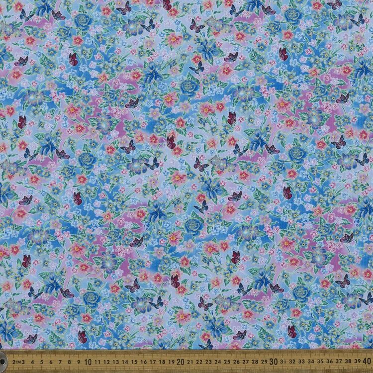 Sunrise Garden Mini Butterflies Printed 112 cm Cotton Fabric Light Blue 112 cm