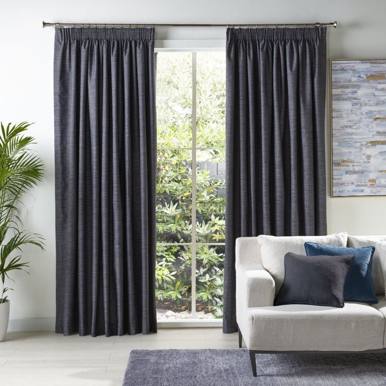 Emerald Hill Skye Blockout Pencil Pleat Curtains Charcoal