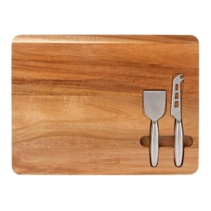 Culinary Co Rectangular Board With Two Cheese Knives Natural 40 x 30 cm