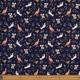 Australiana Animals #2 Printed 112 cm Organic Cotton Jersey Fabric  Navy 112 cm
