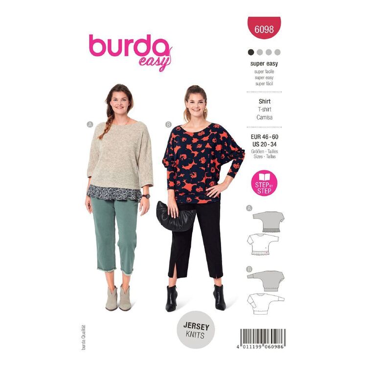 Burda Easy Sewing Pattern 6098 Misses' Top with Kimono Sleeves