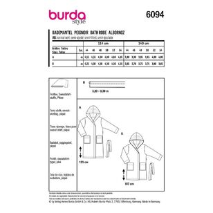 Burda Style Sewing Pattern 6094 Misses' Bathrobe with Hood & Patch Pockets 18 - 28 (44 - 54)