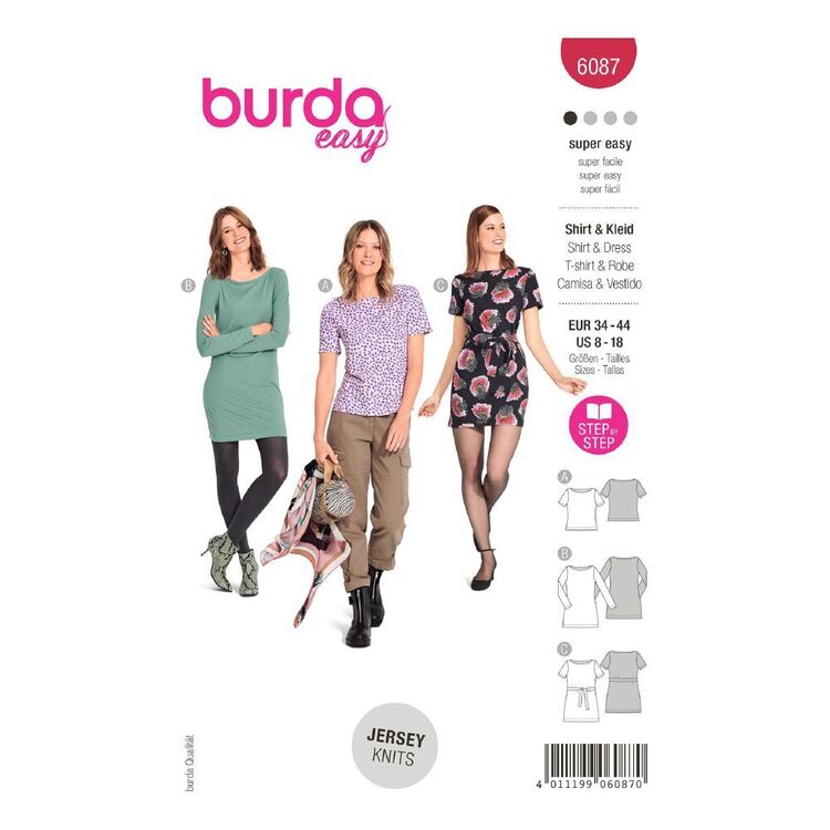 Burda Easy Sewing Pattern 6087 Misses' Top & Dress - Figure Fitting with Scoop Neckline 8 - 18 (34 - 44)