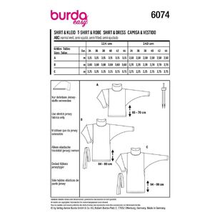 Burda Easy Sewing Pattern 6074 Misses' Top, Dress with Loose Roll Neck Collar 8 - 18 (34 - 44)