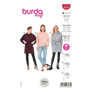 Burda Easy Sewing Pattern 6074 Misses' Top, Dress with Loose Roll Neck Collar 8 - 18 (34 - 44)
