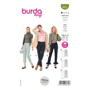Burda Easy Sewing Pattern 6072 Misses' Trousers & Pants in a Narrow Cut with Side Zipper 8 - 18 (34 - 44)