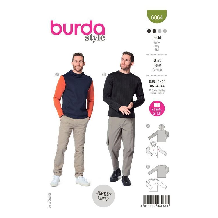 Burda Style Sewing Pattern 6064 Men's Classic Sweatshirt with Hood or Neckband