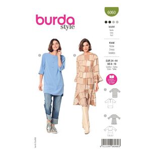 Burda Style Sewing Pattern 6060 Misses' Tunic Top with Bands & Rounded Off Slits & Dress with Flounces & Elastic at Waist 8 - 18 (34 - 44)