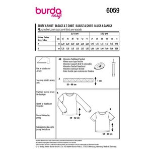 Burda Easy Sewing Pattern 6059 Misses' Top & Blouse 8 - 18 (34 - 44)
