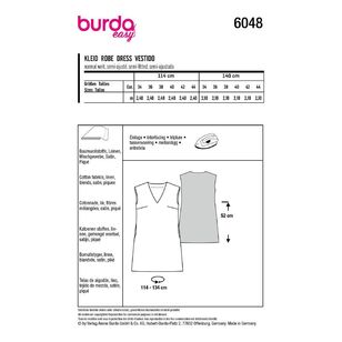 Burda Easy Sewing Pattern 6048 Misses' Shift Dress with V-Neck 8 - 18 (34 - 44)