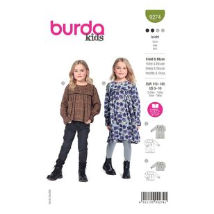 Burda Kids Sewing Pattern 9274 Children's Dress, Blouse with Yoke - Loose Drape 5 - 10 (110 - 140)