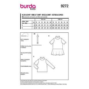 Burda Kids Sewing Pattern 9272 Children's Top, Dress with Roll Neck Collar 5 - 10 (110 - 140)