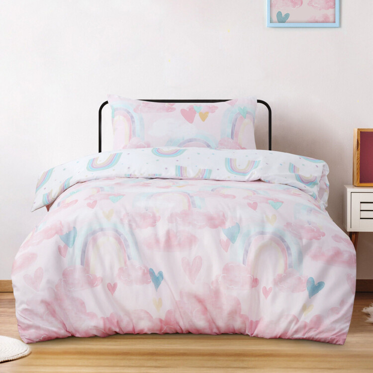 Ombre Blu Pastel Rainbow Quilt Cover Set Pink Single