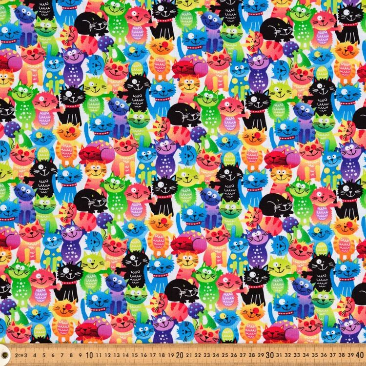 Timeless Treasures Happy Rainbow Cats Printed 112 cm Cotton Fabric