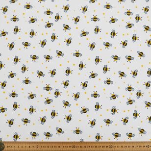 Mix N Match TC Bees Printed 112 cm Poly Cotton Poplin Fabric White 112 cm