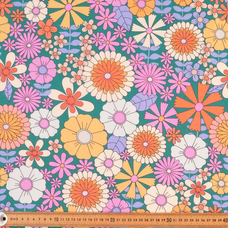 Retro Floral Printed 112 cm Organic Cotton Poplin Fabric