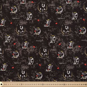 Collingwood Magpies AFL Logo Printed 112 cm Homespun Cotton Fabric Multicoloured 112 cm