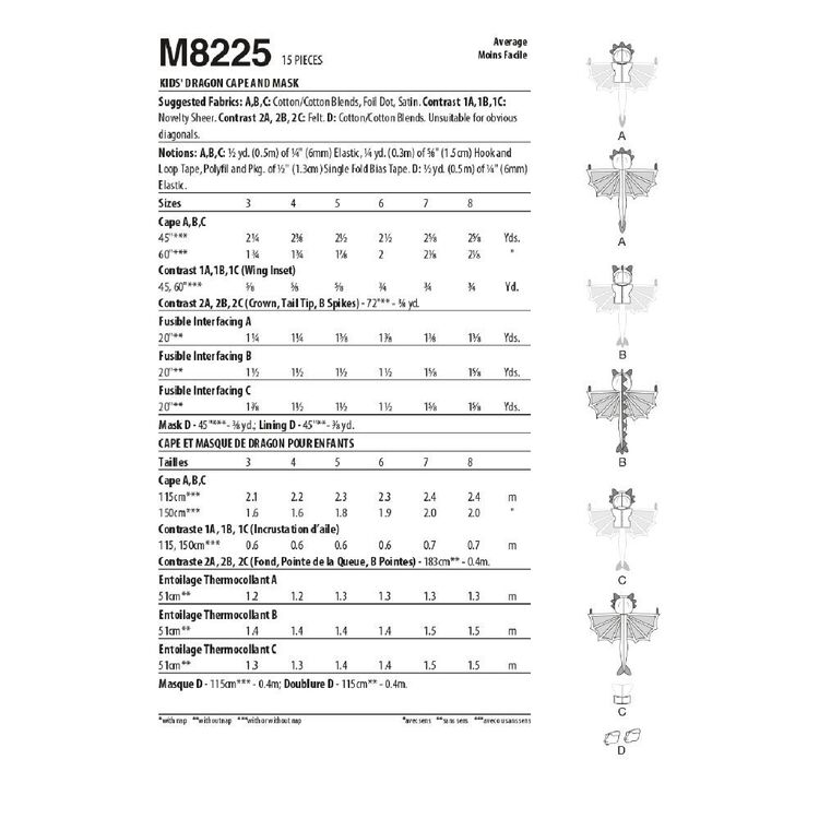 McCall's Sewing Pattern M8225 Kids' Dragon Cape & Mask 3 - 8
