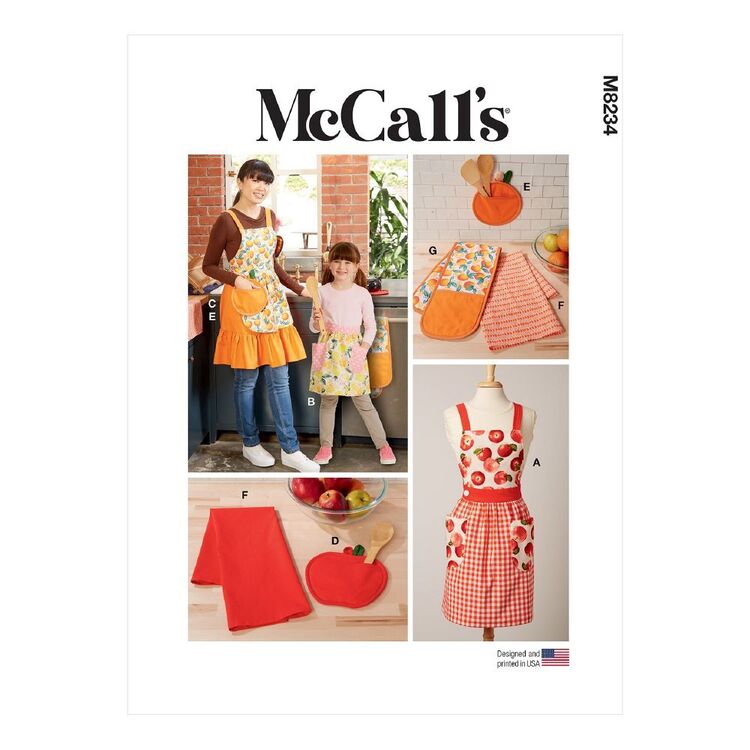 McCall's Sewing Pattern M8234 Children's & Misses' Aprons, Potholders & Tea Towel