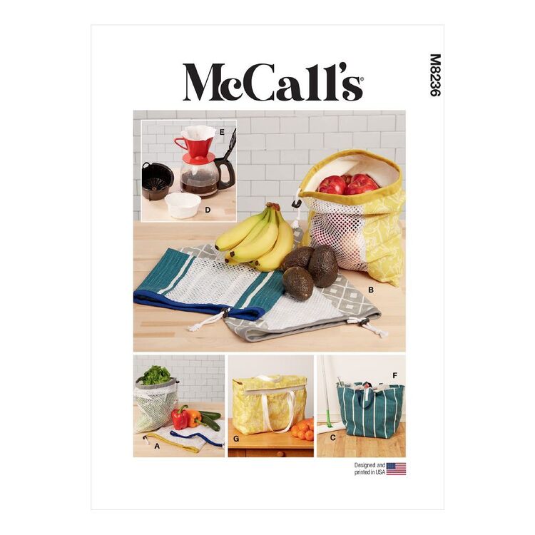 McCall's Sewing Pattern M8236 Fruit & Vegetable Bags, Mop Pad, Coffee Filters, Bin & Bag