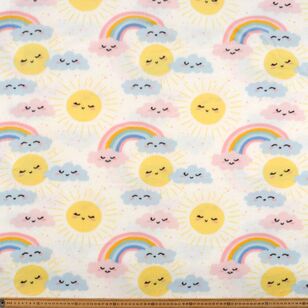 Sunshine & Rainbow Printed 148 cm Nursery Micro Polar Fleece Fabric White 148 cm
