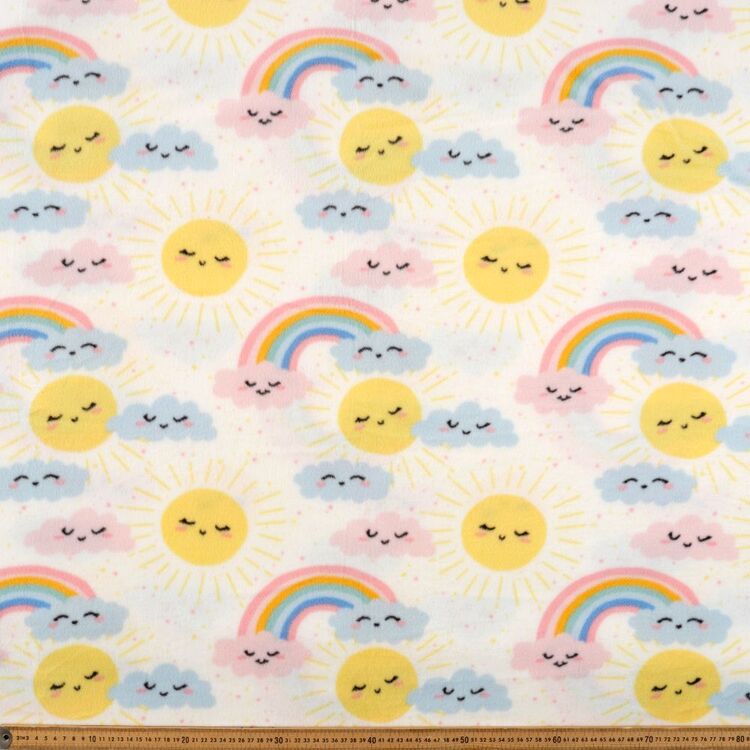 Sunshine & Rainbow Printed 148 cm Nursery Micro Polar Fleece Fabric