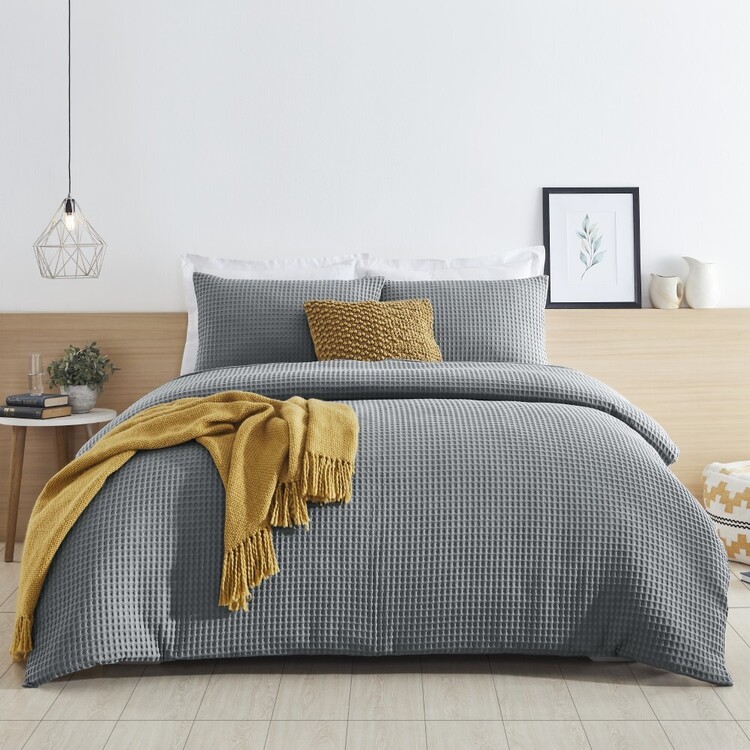 Istoria Home Waffle Cotton Quilt Cover Set Charcoal