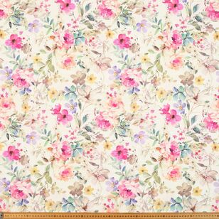 Garden Floral Digital Printed 148 cm Cotton Linen Fabric Cream 148 cm