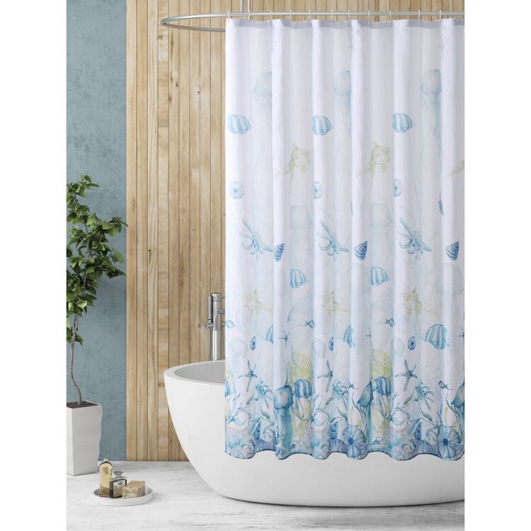 White Home Luca Shower Curtain Blue