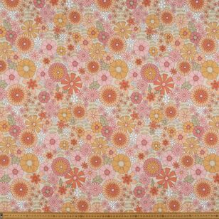 Retro Floral #2 Printed 112 cm Cotton Slub Fabric Pink 112 cm
