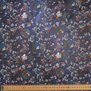 Koi Fish & Floral #2 Patterned 90 cm Oriental Brocade Fabric Navy 90 cm