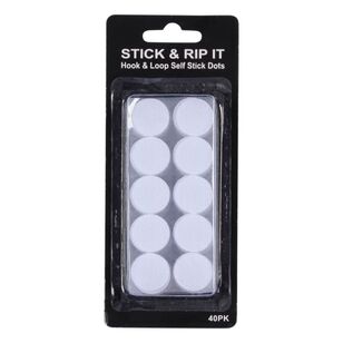 Stick & Rip It Hook & Loop Self Stick Dots 40 Pack White 40 Pack
