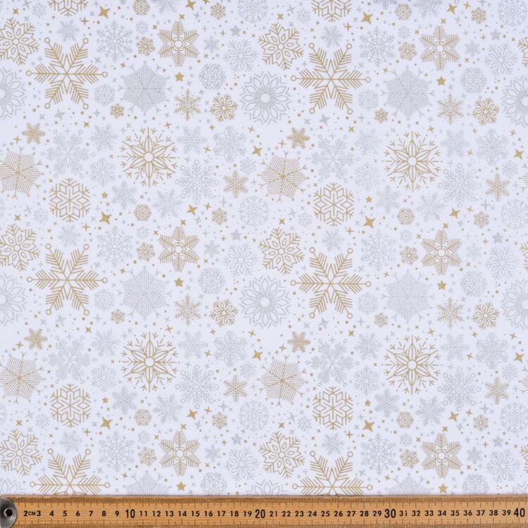 Multi Metallics Christmas Snowflakes Printed 112 cm Cotton Fabric