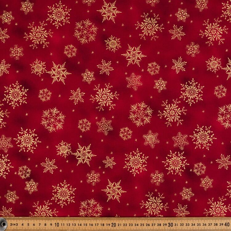 Metallicus Christmas Large Snowflakes Printed 112 cm Cotton Fabric