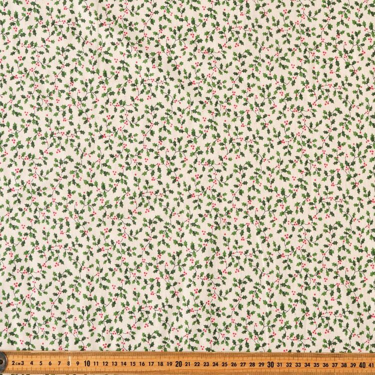 Scandi Christmas Little Holly All Over Printed 112 cm Cotton Fabric