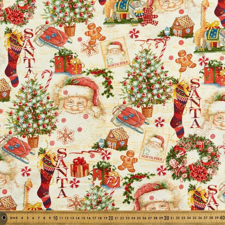 Robert Kaufman Christmas Vintage Santa Printed 112 cm Cotton Fabric