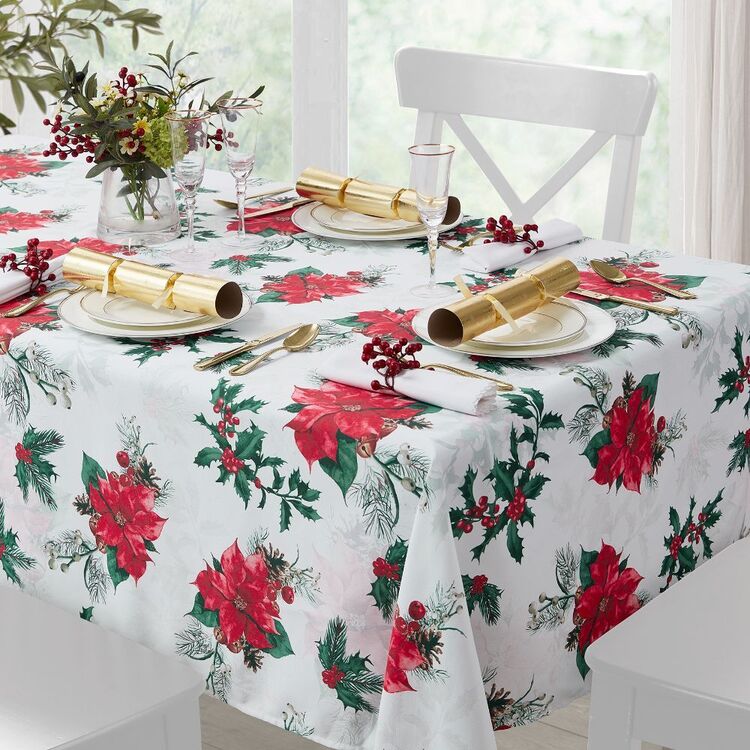 Jolly & Joy Poinsettia Tablecloth