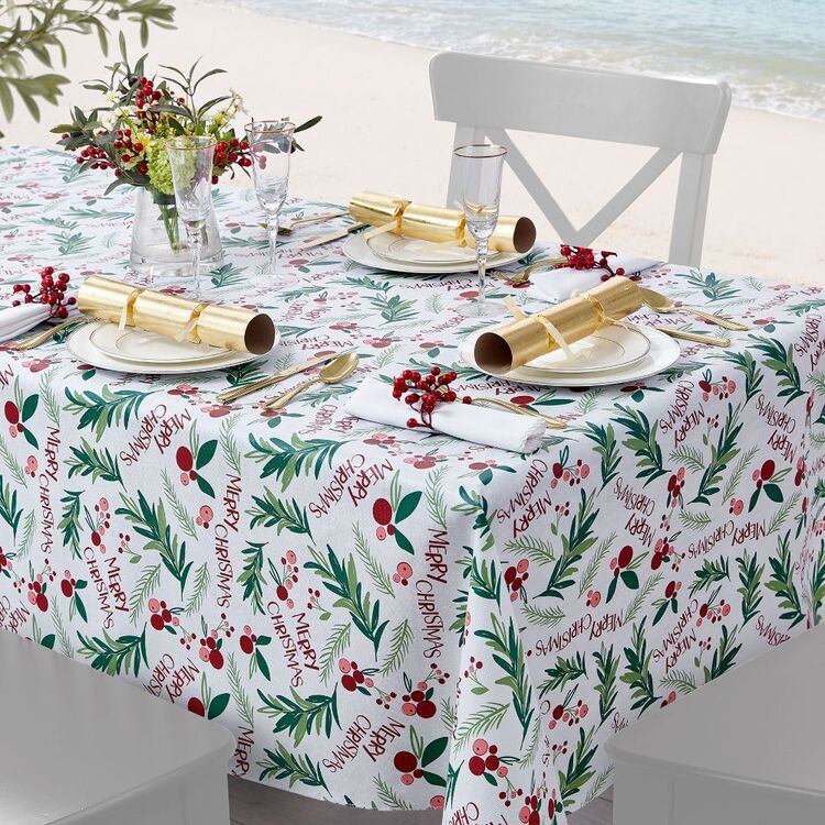 Jolly & Joy Merry Flannel Back Tablecloth